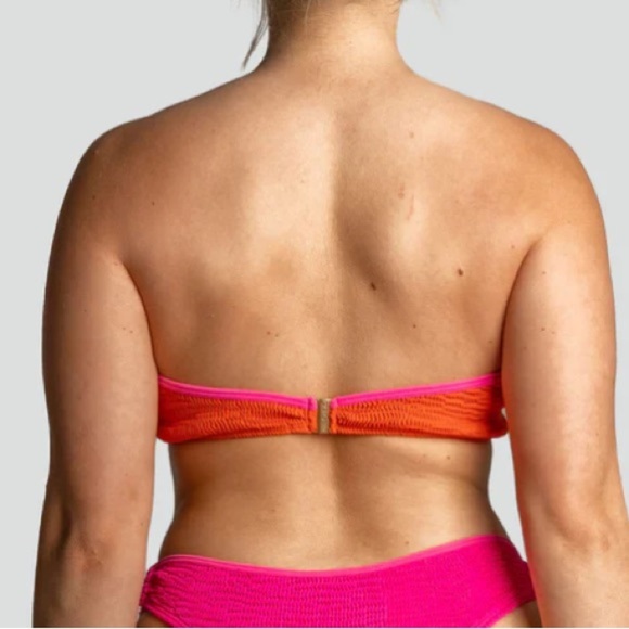 New! Cleonie sea kini color block crinkle fabric bandeau top red 4973 - Picture 3 of 13